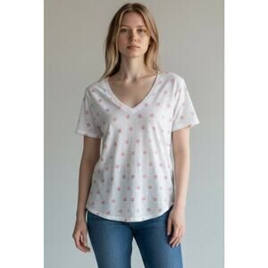 Bobi Los Angeles Hibiscus Print Slub Cotton V-Neck Tee Size Small NWT